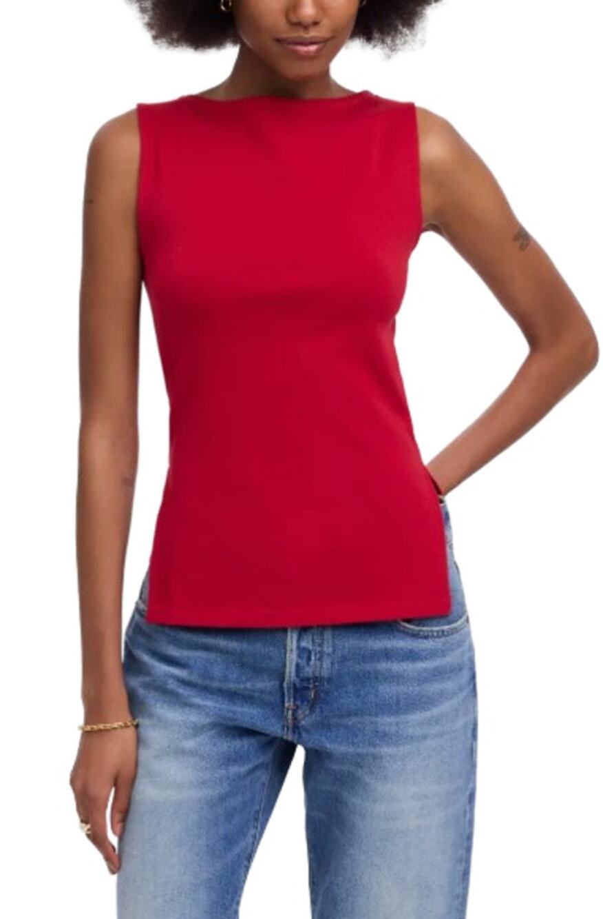 MADEWELL Women's Sleeveless Boat Neck Shirt Small Red Crimson NU773 NWT